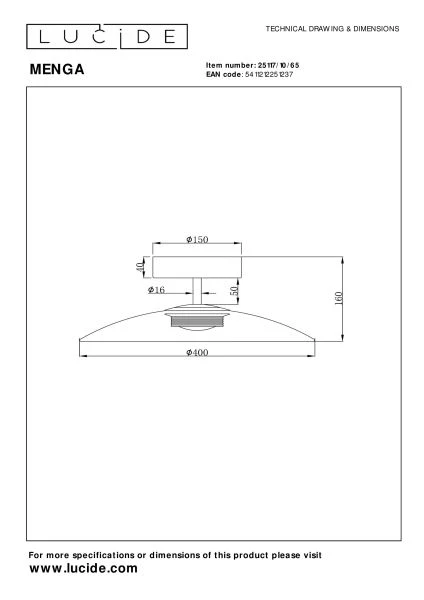 Lucide Premium MENGA - Deckenleuchte - Ø 40 cm - LED Dim. - 1x11W 2700K - Rauchfarbe Grau - technisch